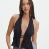 Split Front Open Back Halter Top 1 Split Front Open Back Halter Top -Everrastyle Shop ainsley apron blouse black front bv108528tex