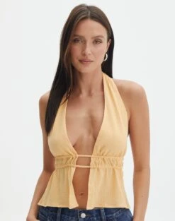 Split Front Open Back Halter Top -Everrastyle Shop ainsley apron blouse mango lassi front bv108528tex