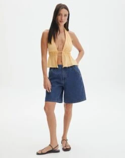 Split Front Open Back Halter Top -Everrastyle Shop ainsley apron blouse mango lassi full bv108528tex