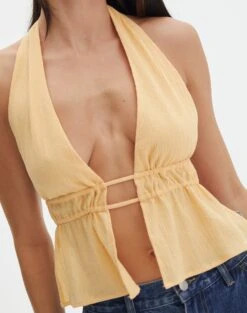 Split Front Open Back Halter Top -Everrastyle Shop ainsley apron blouse mango lassi imageback bv108528tex
