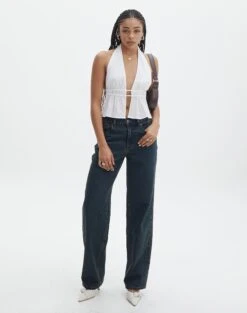 Split Front Open Back Halter Top -Everrastyle Shop ainsley apron blouse white detail bv108528tex