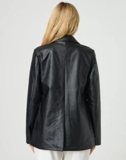 Faux Leather Blazer -Everrastyle Shop alexis 80s blazer black back jw45878pu