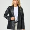 Faux Leather Blazer -Everrastyle Shop alexis 80s blazer black front jw45878pu