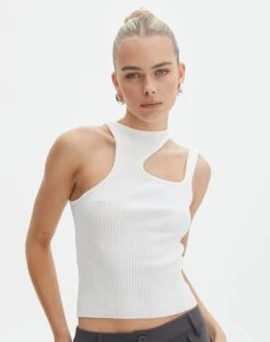 Cut Out Ribbed Tank Top 27 Cut Out Ribbed Tank Top -Everrastyle Shop alutha asym knit top milk front kv143264vn