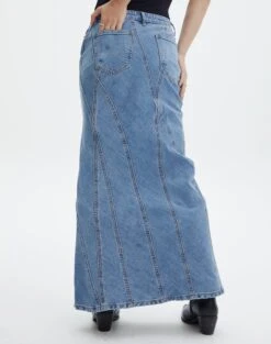 Panelled Denim Maxi Skirt 23 Panelled Denim Maxi Skirt -Everrastyle Shop arizona midi skirt anwar blue wash back sl91950dnm