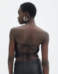 Faux Leather Tie Back Scarf Top 24 Faux Leather Tie Back Scarf Top -Everrastyle Shop ava apron strapless top black back bv111472pu