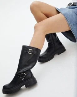 Mid Rise Denim Skirt -Everrastyle Shop barney biker boot black front sh114525pu 7