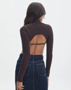 Cropped High Neck Backless Long Sleeve Knit Top -Everrastyle Shop bearman backless funnel top its soy cute back kl111146knt
