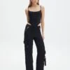 Satin Zip Pocket Cargo Pants 2 Satin Zip Pocket Cargo Pants -Everrastyle Shop bella satin cargo pants black front pw106522sat