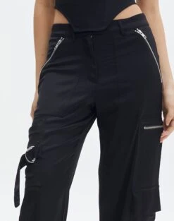 Satin Zip Pocket Cargo Pants 26 Satin Zip Pocket Cargo Pants -Everrastyle Shop bella satin cargo pants black imageback pw106522sat
