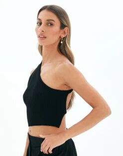 One Shoulder Open Back Strappy Tank -Everrastyle Shop bibby backless knit black detail kv94524knt