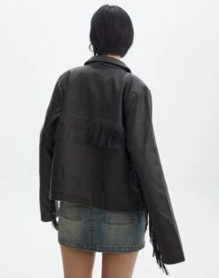Faux Leather Tassel Jacket -Everrastyle Shop billy jo tassel jacket worn black back jw133140pu