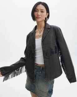 Faux Leather Tassel Jacket -Everrastyle Shop billy jo tassel jacket worn black detail jw133140pu