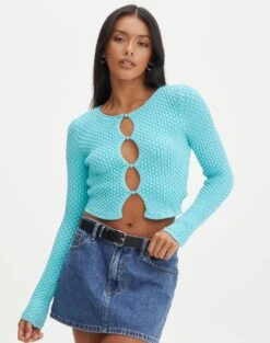 Bubble Stitch Long Sleeve Button Up Top -Everrastyle Shop bobby bubble stitch cardi aqua siren front kc106197knt