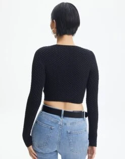 Bubble Stitch Long Sleeve Button Up Top -Everrastyle Shop bobby bubble stitch cardi black back kc106197knt