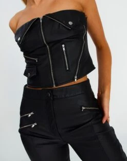 Faux Leather Biker Zip Corset -Everrastyle Shop bonnie biker corset black imageback bv101361pu