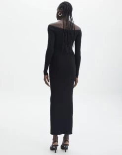 Ribbed Off Shoulder Long Sleeve Maxi Dress -Everrastyle Shop boston bardot knit dress black imageback kd109828rib
