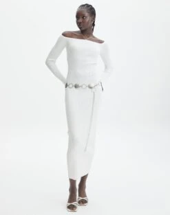 Ribbed Off Shoulder Long Sleeve Maxi Dress -Everrastyle Shop boston bardot knit dress milk full kd109828rib