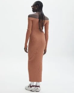 Ribbed Off Shoulder Long Sleeve Maxi Dress -Everrastyle Shop boston bardot knit dress slice of cake back kd109828rib