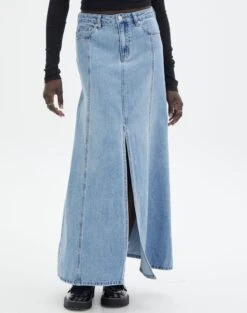 Front Split Denim Maxi Skirt -Everrastyle Shop california split front denim maxi skirt riley vintage wash detail sl117834dnm