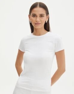Ribbed Turtleneck Top -Everrastyle Shop cancun cotton tee white front ts121963cot 2