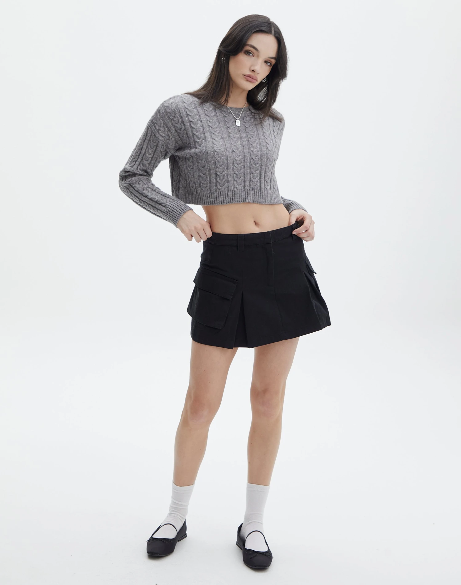 Cable Knit Long Sleeve Crop Top 4 Cable Knit Long Sleeve Crop Top - Image 2