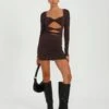 Supersoft Twist Cut Out Long Sleeve Mini Dress -Everrastyle Shop cartia ls cut out mini its soy cute front ds85940pln