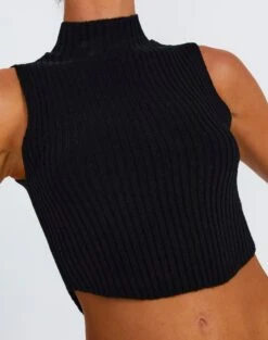 High Neck Curve Hem Knit Tank Top 25 High Neck Curve Hem Knit Tank Top -Everrastyle Shop co astor knit black imageback kv109477knt