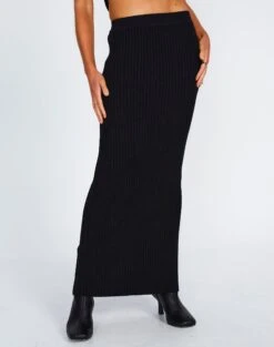 Ribbed Knit Maxi Skirt -Everrastyle Shop co astor textured knit midi skirt black full sl109352knt