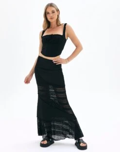 Textured Asymmetrical Panel Maxi Skirt