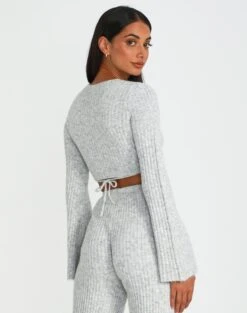 Wrap Tie Long Sleeve Knit Top -Everrastyle Shop co cici tie front knit pale grey marle back kc95390rrec