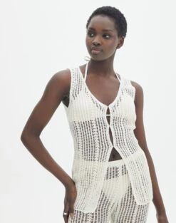 Sheer Crochet Pants -Everrastyle Shop co coral front split top milk front kv130310cro