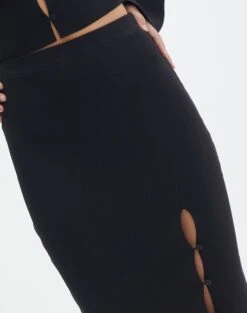 Ribbed Knit Button Side Maxi Skirt -Everrastyle Shop co darby button down knit midi skirt black imageback sl109336knt