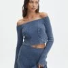 Off Shoulder Long Sleeve Top -Everrastyle Shop co gigi off shoulder top washed denim front tl127028ribw