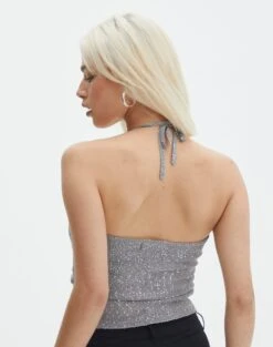 Knit Sequin Halter Top 24 Knit Sequin Halter Top -Everrastyle Shop co glinda glitz halter knit top silver metallic back kv124876met
