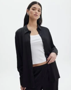 Halter V Neck Top -Everrastyle Shop co gloria textured shirt black front bl127680tex 3