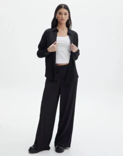 Textured Button Front Shirt -Everrastyle Shop co gloria textured shirt black full bl127680tex