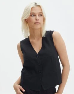 Lace Up Detailed Corset Top -Everrastyle Shop co harley linen vest black front bv128737tlin 1