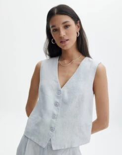 Linen Tailored Vest -Everrastyle Shop co harley linen vest icecapmilk detail bv128737tcd
