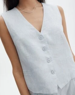 Linen Tailored Vest -Everrastyle Shop co harley linen vest icecapmilk imageback bv128737tcd