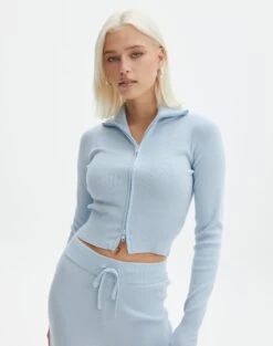 Long Sleeve Zip Through Knit Top -Everrastyle Shop co harriet zip thru cardi blue bubble front kc90296knt