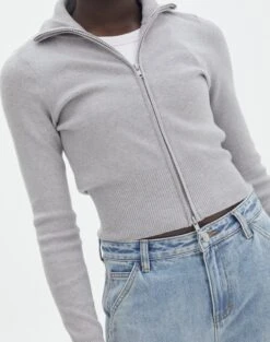 Long Sleeve Zip Through Knit Top -Everrastyle Shop co harriet zip thru cardi pale grey marle imageback kc90296knt