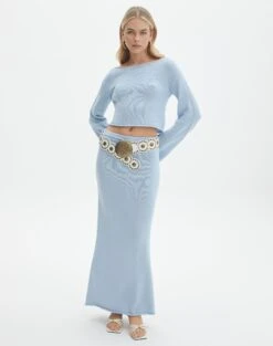 Shimmer Knit Mini Skirt -Everrastyle Shop co lardee knit tie waist maxi ice cap front sl47099knt 4