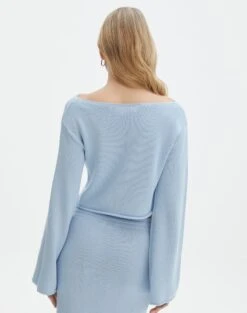 Off Shoulder Flare Long Sleeve Knit -Everrastyle Shop co lardee knit top ice cap back kl127172cot