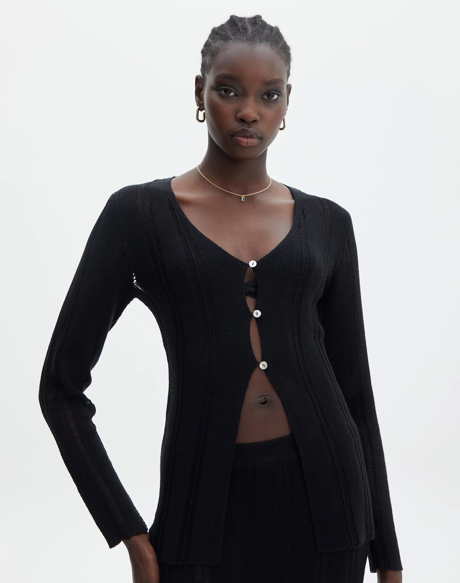 Sheer Ladder Knit Button Up Top 8 Sheer Ladder Knit Button Up Top - Image 6