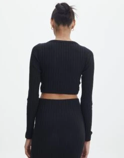 Long Sleeve Ribbed Button Crop Top 24 Long Sleeve Ribbed Button Crop Top -Everrastyle Shop co lily ribbed long sleeve top black back tl99529cot