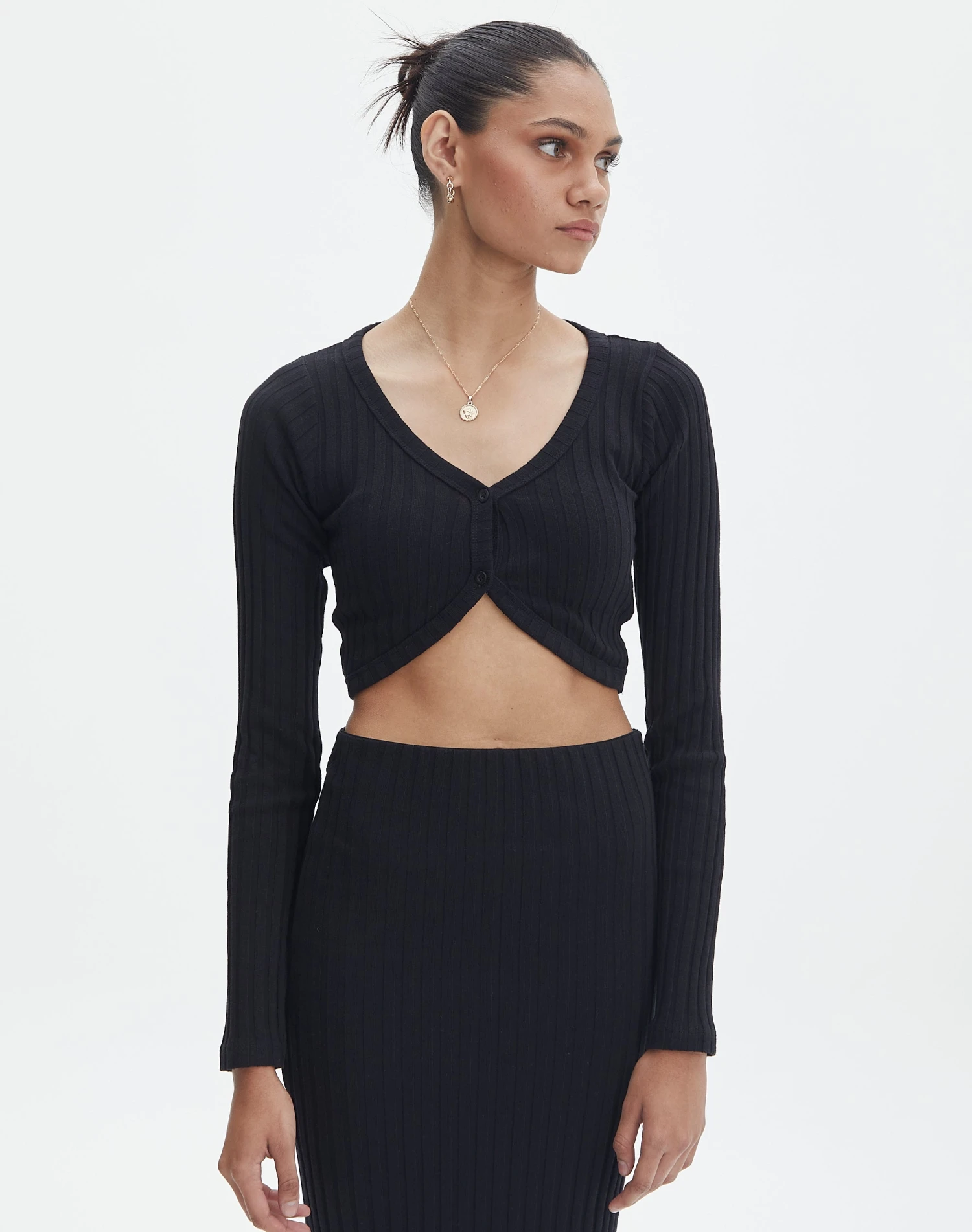 Long Sleeve Ribbed Button Crop Top 3 Long Sleeve Ribbed Button Crop Top