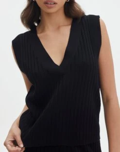 Rib Knit V Neck Vest -Everrastyle Shop co litzy rib vest black imageback kv155579knt