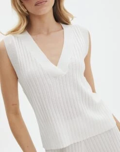 Rib Knit V Neck Vest -Everrastyle Shop co litzy rib vest milk imageback kv155579knt
