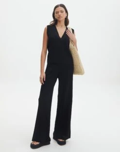 Rib Knit V Neck Vest -Everrastyle Shop co litzy ribbed wide leg pants black front pw61049knt